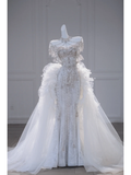 Retro Wedding Dress Mermaid Strapless Sequin Long Train White Wedding Dresses Bridal Gowns HZ1121
