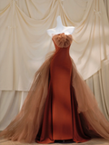 Gorgeous Mermaid Strapless Floral Tulle Long Prom Dress Party Dress Graduation Dresses HZ1121