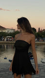 Cute A line Strapless Black Summer Chiffon Homecoming Dress Hoco Dress Mini 18th Birthday Outfit Cocktail Dresses HZ1121