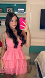 Simple A line Spaghetti Straps Pink Short Homecoming Dress Summer Hoco Dresses Cocktail Dress HZ1121