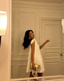 Cute A line White Summer Chiffon Homecoming Dress Hoco Dress Mini 20th Birthday Outfit Cocktail Dresses HZ1121