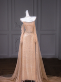 Gorgeous Mermaid Strapless Champagne Tulle Long Prom Dress Party Dress Graduation Dresses With Sleeves HZ1121