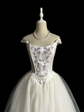Vintage Ball Gown Off The Shoulder White Tulle Long Evening Party Gowns Evening Formal Dresses Evening Dress HZ1121