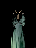 Vintage Mermaid Halter Green Satin Backless Long Evening Party Gowns Evening Formal Dresses Prom Dress HZ1121