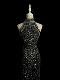 Vintage Sheath High Neck Sequin Long Evening Party Gowns Formal Dresses Prom Dresses HZ1121