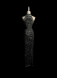 Vintage Sheath High Neck Sequin Long Evening Party Gowns Formal Dresses Prom Dresses HZ1121