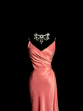 Vintage Mermaid Spaghetti Straps Pink Satin Long Prom Dress Party Dress Graduation Dresses HZ1121