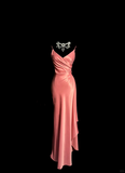 Vintage Mermaid Spaghetti Straps Pink Satin Long Prom Dress Party Dress Graduation Dresses HZ1121