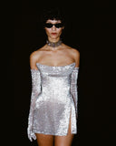 Sexy Sheath Strapless Silver Sequin Short Homecoming Dress With Gloves Summer Hoco Dresses Cocktail Dress Birthday Outfits HZ1121