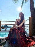 Elegant Mermaid Spaghetti Straps Sleeveless Burgundy Long Evening Dress Prom Dresses HZ1121