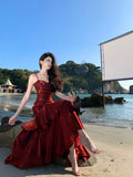 Elegant Mermaid Spaghetti Straps Sleeveless Burgundy Long Evening Dress Prom Dresses HZ1121