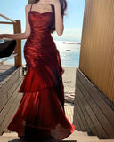 Elegant Mermaid Spaghetti Straps Sleeveless Burgundy Long Evening Dress Prom Dresses HZ1121