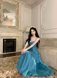 Pretty Mermaid Spaghetti Straps Sleeveless Blue Prom Gown Long Evening Dress Prom Dresses HZ1121