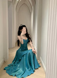 Pretty Mermaid Spaghetti Straps Sleeveless Blue Prom Gown Long Evening Dress Prom Dresses HZ1121