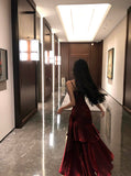Elegant Mermaid Spaghetti Straps Sleeveless Wine Red Long Evening Dress Prom Dresses HZ1121