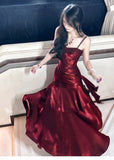 Elegant Mermaid Spaghetti Straps Sleeveless Dark Red Burgundy Long Evening Dress Prom Dresses HZ1121
