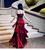 Elegant Mermaid Spaghetti Straps Sleeveless Dark Red Burgundy Long Evening Dress Prom Dresses HZ1121
