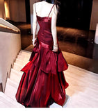 Elegant Mermaid Spaghetti Straps Sleeveless Dark Red Burgundy Long Evening Dress Prom Dresses HZ1121