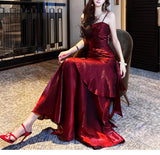 Elegant Mermaid Spaghetti Straps Sleeveless Dark Red Burgundy Long Evening Dress Prom Dresses HZ1121