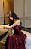 Elegant Mermaid Spaghetti Straps Sleeveless Dark Red Burgundy Long Evening Dress Prom Dresses HZ1121