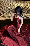 Elegant Mermaid Spaghetti Straps Sleeveless Dark Red Burgundy Long Evening Dress Prom Dresses HZ1121