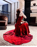 Elegant Mermaid Spaghetti Straps Sleeveless Maroon Prom Gown Long Evening Dress Prom Dresses HZ1121