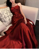 Elegant Mermaid Spaghetti Straps Sleeveless Maroon Prom Gown Long Evening Dress Prom Dresses HZ1121