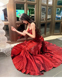 Elegant Mermaid Spaghetti Straps Sleeveless Maroon Prom Gown Long Evening Dress Prom Dresses HZ1121