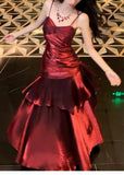 Elegant Mermaid Spaghetti Straps Sleeveless Maroon Prom Gown Long Evening Dress Prom Dresses HZ1121