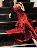 Elegant Mermaid Spaghetti Straps Sleeveless Maroon Prom Gown Long Evening Dress Prom Dresses HZ1121