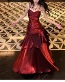 Elegant Mermaid Spaghetti Straps Sleeveless Maroon Prom Gown Long Evening Dress Prom Dresses HZ1121
