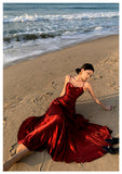 Modest Mermaid Spaghetti Straps Sleeveless Maroon Red Long Evening Dress Prom Dresses HZ1121