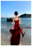 Modest Mermaid Spaghetti Straps Sleeveless Maroon Red Long Evening Dress Prom Dresses HZ1121