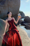 Modest Mermaid Spaghetti Straps Sleeveless Maroon Red Long Evening Dress Prom Dresses HZ1121