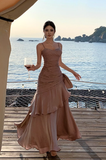 Pretty Mermaid Spaghetti Straps Sleeveless Pink Prom Gown Long Evening Dress Prom Dresses HZ1121