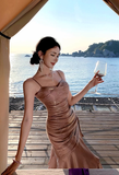 Pretty Mermaid Spaghetti Straps Sleeveless Pink Prom Gown Long Evening Dress Prom Dresses HZ1121
