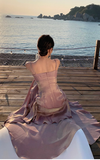 Pretty Mermaid Spaghetti Straps Sleeveless Pink Prom Gown Long Evening Dress Prom Dresses HZ1121