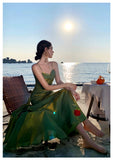 Pretty Mermaid Spaghetti Straps Sleeveless Green Prom Gown Long Evening Dress Prom Dresses HZ1121