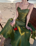Pretty Mermaid Spaghetti Straps Sleeveless Green Prom Gown Long Evening Dress Prom Dresses HZ1121