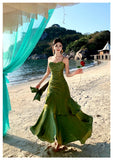 Pretty Mermaid Spaghetti Straps Sleeveless Green Prom Gown Long Evening Dress Prom Dresses HZ1121