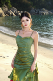 Pretty Mermaid Spaghetti Straps Sleeveless Green Prom Gown Long Evening Dress Prom Dresses HZ1121