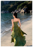 Pretty Mermaid Spaghetti Straps Sleeveless Green Prom Gown Long Evening Dress Prom Dresses HZ1121