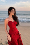 Modest Mermaid Spaghetti Straps Sleeveless Red Long Evening Dress Prom Dresses HZ1121