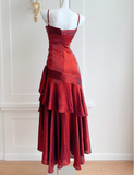 Modest Mermaid Spaghetti Straps Sleeveless Maroon Red Long Prom Gown Prom Dresses HZ1121
