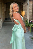 Chic Halter V-Neck Pleated Satin Sleeveless Long Party Dress Prom Dresses HZ1121