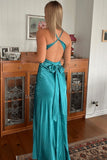 Chic Halter V-Neck Pleated Satin Sleeveless Long Party Dress Prom Dresses HZ1121