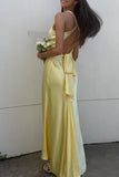 Chic Halter V-Neck Pleated Satin Sleeveless Long Party Dress Prom Dresses HZ1121