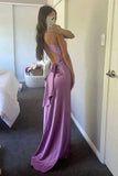 Chic Halter V-Neck Pleated Satin Sleeveless Long Party Dress Prom Dresses HZ1121