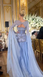Classy Mermaid Luxury Baby Blue Pearl Chiffon Prom Dress Princess Birthday Dress Long Prom Dresses HZ1121