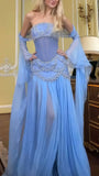 Classy Mermaid Luxury Baby Blue Pearl Chiffon Prom Dress Princess Birthday Dress Long Prom Dresses HZ1121